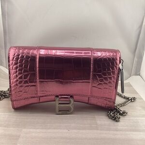 Balenciaga Shiny Pink Croc-Embossed crossbody including COA